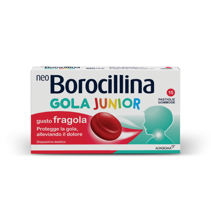 NeoBorocillina Gola Junior Alfasigma 15 Erdbeer-Gummitabletten