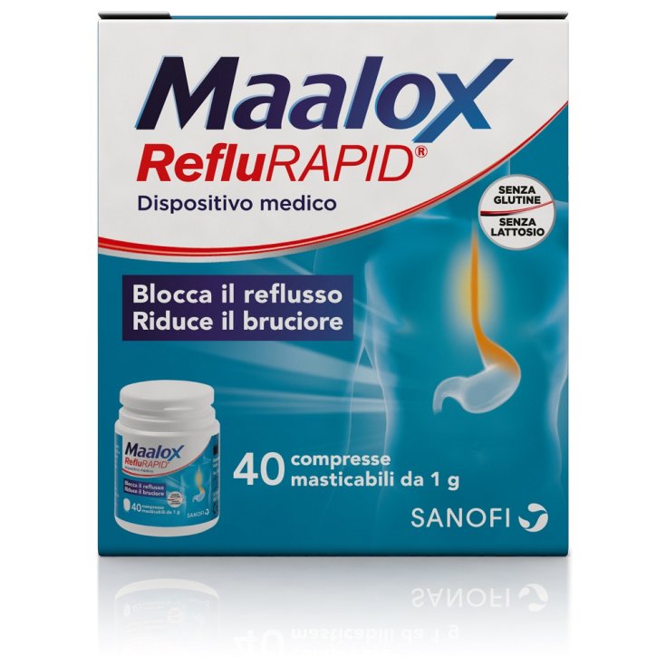 Sanofi Maalox RefluRAPID Glutenfreies laktosefreies Medizinprodukt 40 Kautabletten