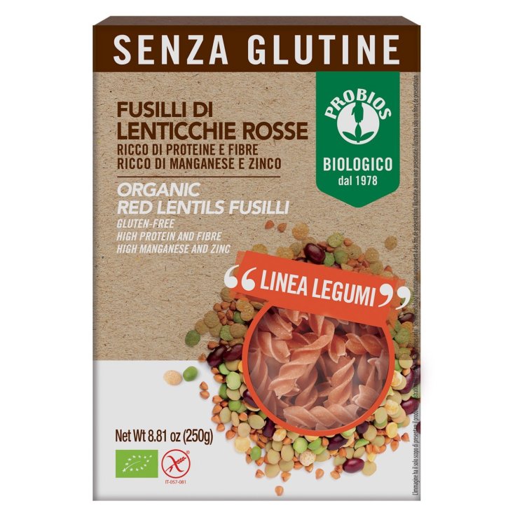 100% Probios Rote Linsen Fusilli Pasta 250g