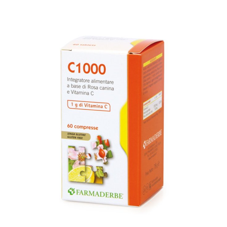 Farmaderbe Nutra C1000 Nahrungsergänzungsmittel mit Hagebutte und Vitamin C glutenfrei 60 Tabletten