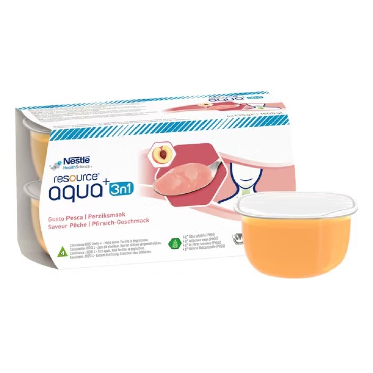 Nestlé Health Science Resource Aqua + 3in1 geliertes Pfirsichwasser mit PHGG-Fasern 4 x 125 g