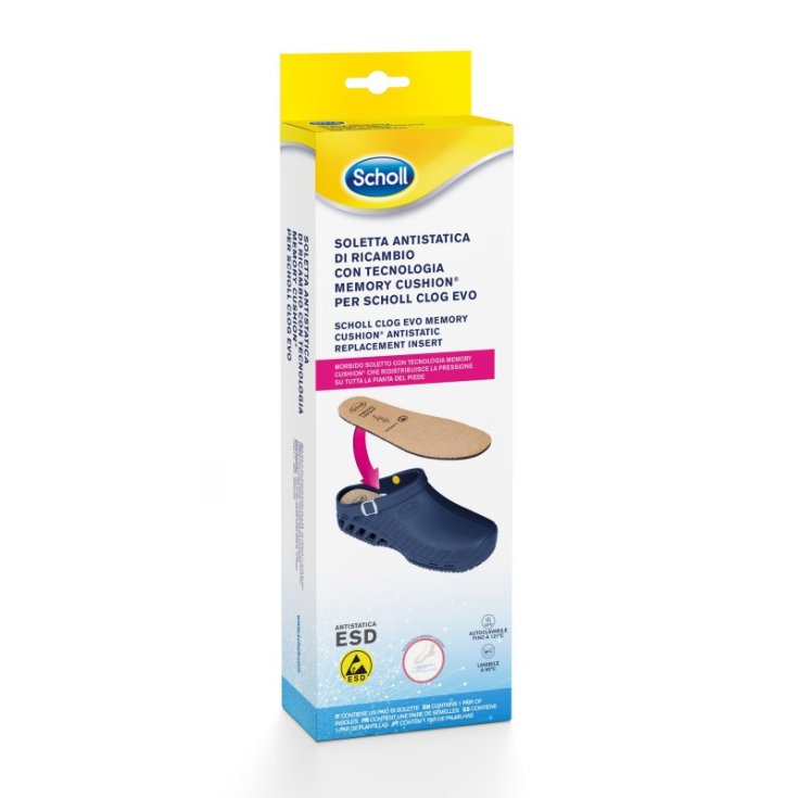 Scholl antistatische Ersatz-Einlegesohle mit Memory-Cushion-Technologie für Scholl Clog Evo Größe 40-41