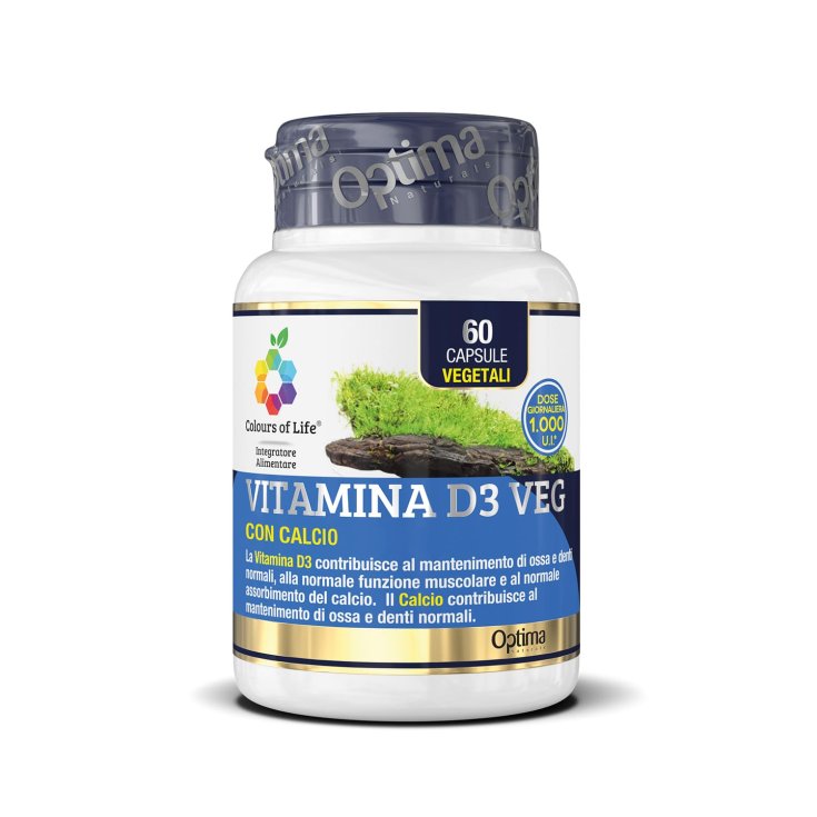 Vitamin D3 Gemüse pflanzlichen Ursprungs mit Calcium Colors of Life® Optima Naturals 60 Kapseln