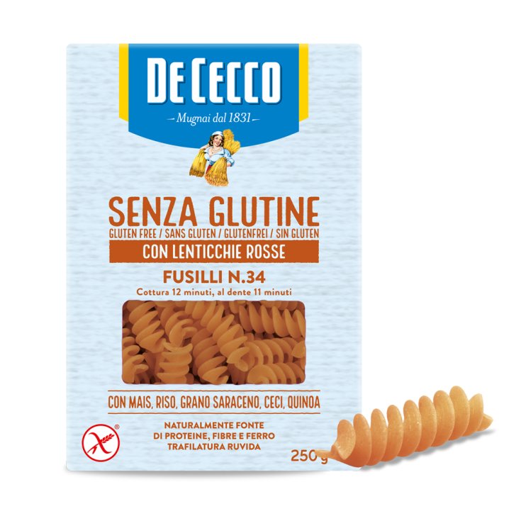 Fusilli Nr. 34 mit roten Linsen glutenfrei De Cecco 250g