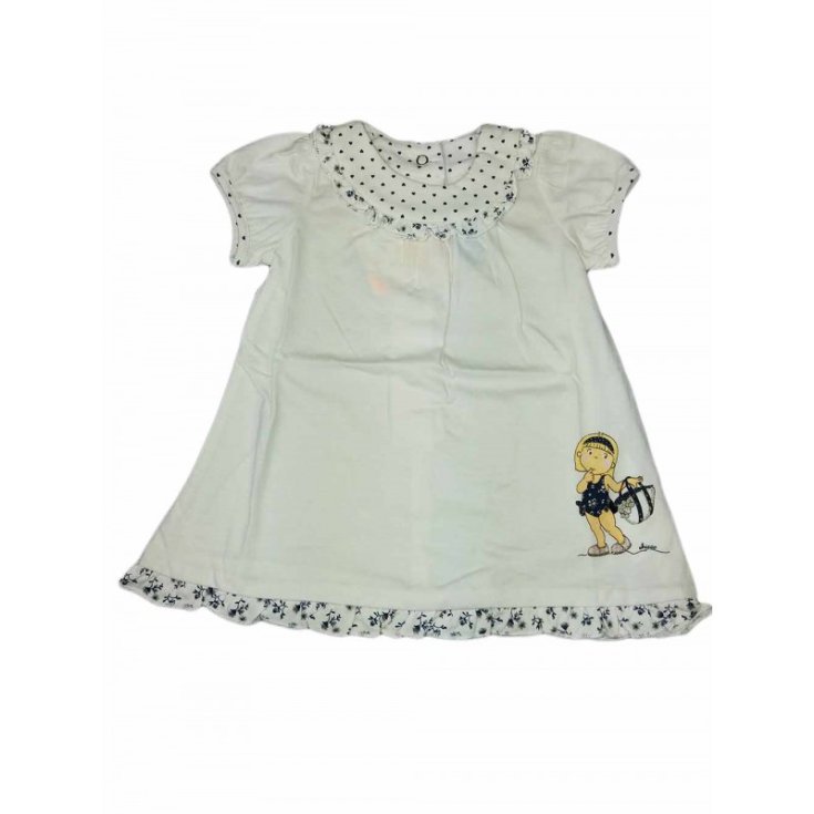 CHICCO Baby Mädchen Weiß / Blaues Baumwollkleid Größe 9 Monate