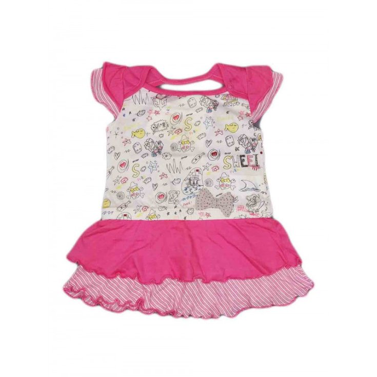 CHICCO Baby Mädchen Weiß Rosa Baumwollkleid 12 Monate