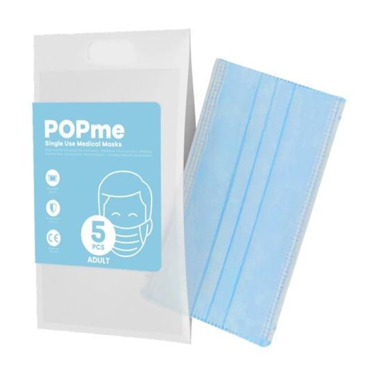 POPme Hellblaue OP-Maske für Erwachsene, 5 Stück