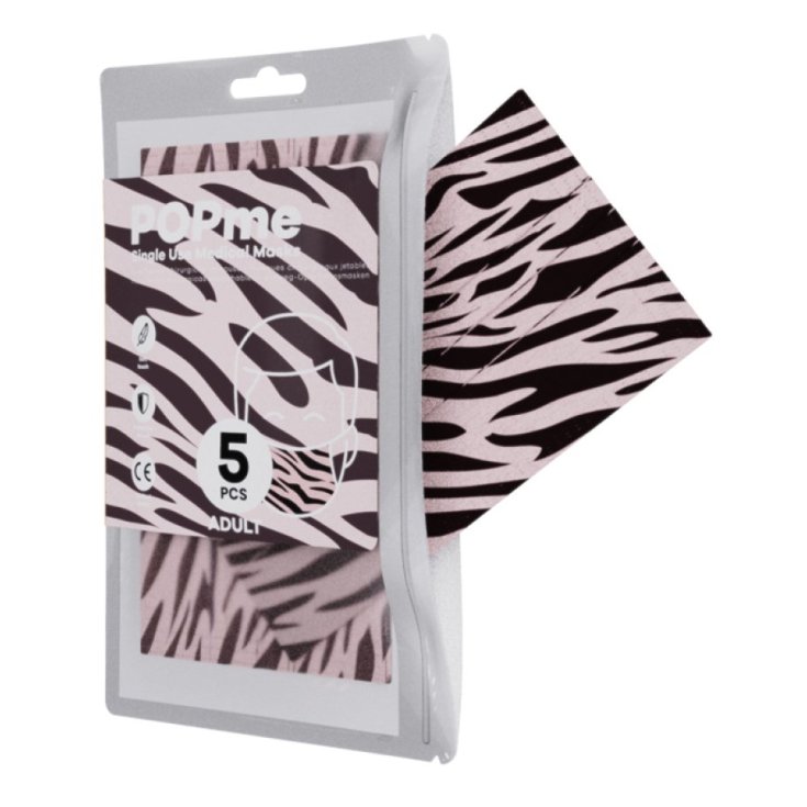 POPme Rosa Zebra OP-Maske für Erwachsene, 5 Stück