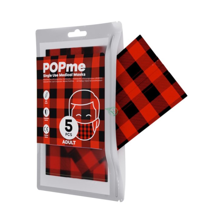 POPme Rot Tartan OP-Maske für Erwachsene, 5 Stück