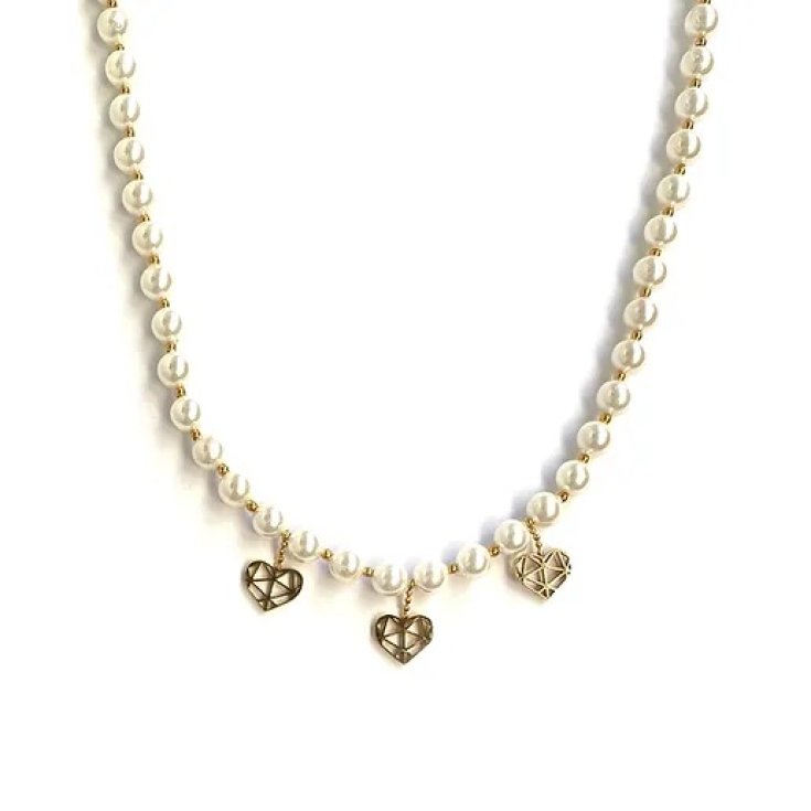 COLLANA PERLE CUORI ORO