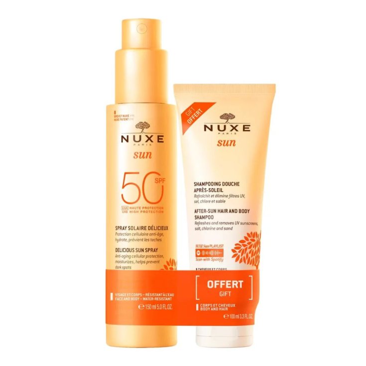 Nuxe Sun Spray Solare SPF50 150ml e Shampoo Doccia 100ml Set Alta Protezione