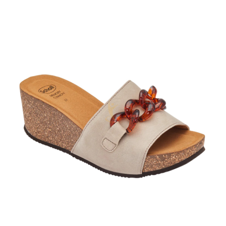 Scholl's Ravello High Wedge Leather Chain Taupe 37