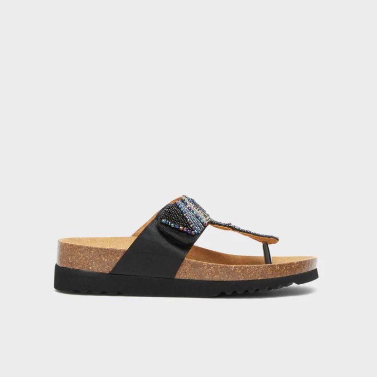 Scholl Tanisha 2.0 Sandalo Etnico in Tessuto Satin Nero