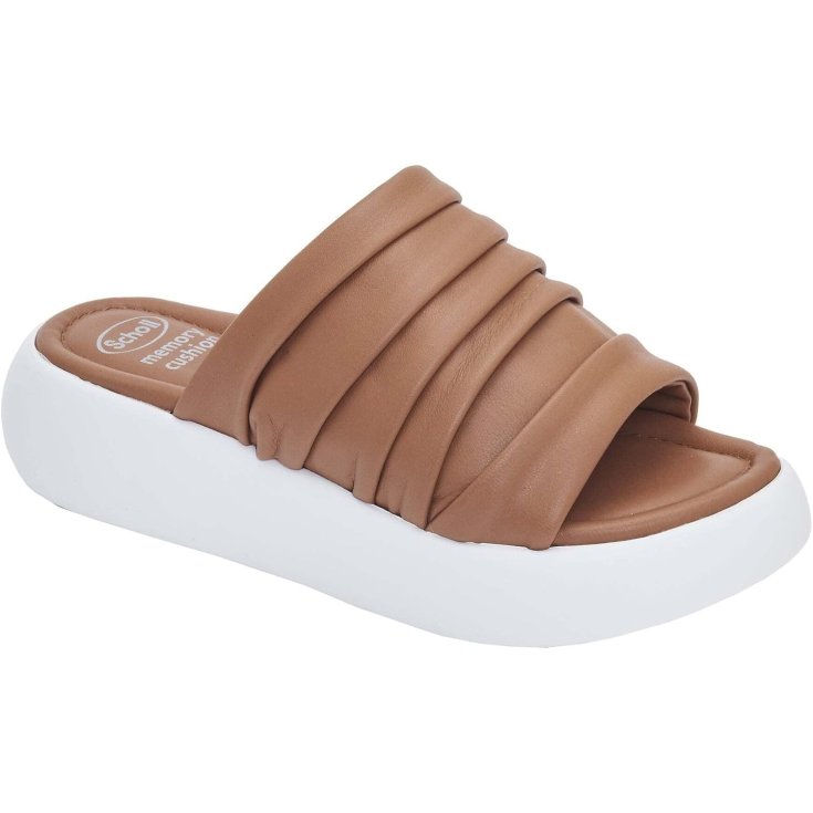 Scholl Boca Pliss&eacute; Lea W Tan Sandalo in Pelle