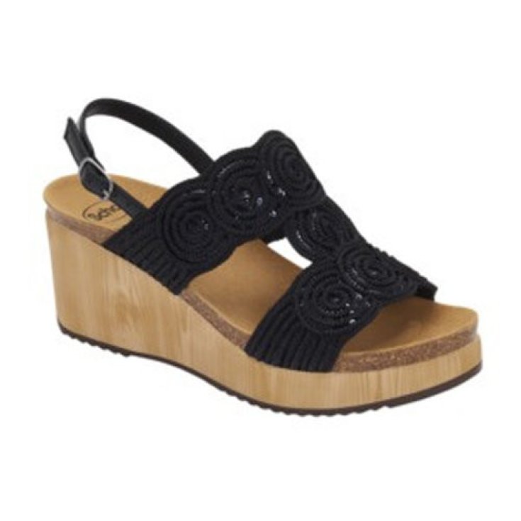 Scholl Shoes Sabaudia, Sandali Zeppa Neri con Bioprint