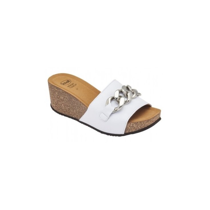Scholl's Ravello Zeppa Alta in Pelle Bianca con Catena 38
