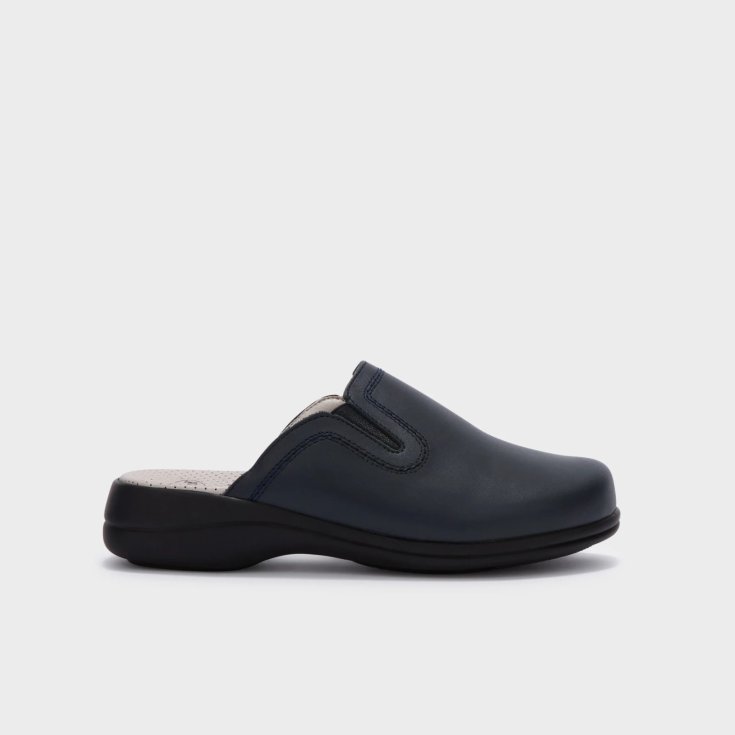Scholl New Toffee Leather W Navy Bl36 Ciabatte Con Plantare Memory Cushion