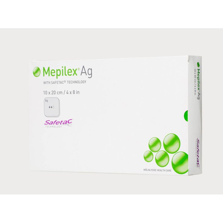 Mölnlycke® Mepilex® Ag Antimikrobieller Schaumverband mit Safetac® Größe 10x20cm 5 Stück
