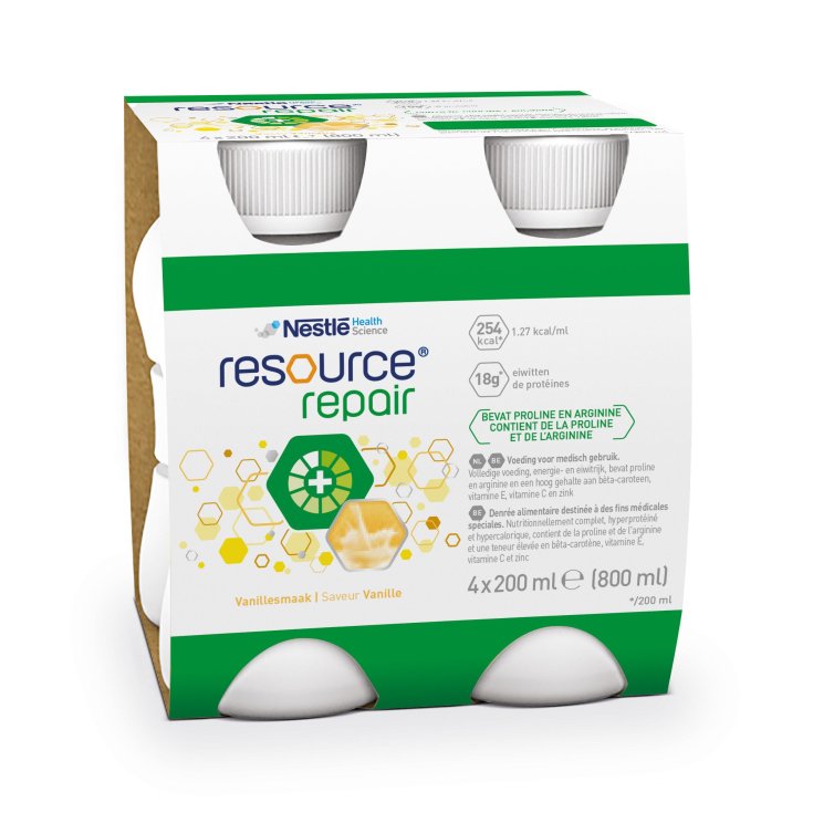 Nestlé Heath Science Resource Repair Proteinreiches Getränk zur Förderung der Geweberegeneration Vanillegeschmack 4 x 200 ml