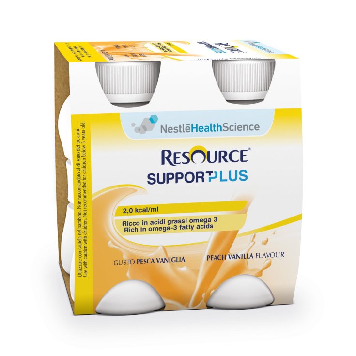 Nestlé Health Science Resource Support Plus Pfirsich-Vanille-Getränk mit hohem Kaloriengehalt und hohem Proteingehalt mit EPA und DHA 4 x 200 ml