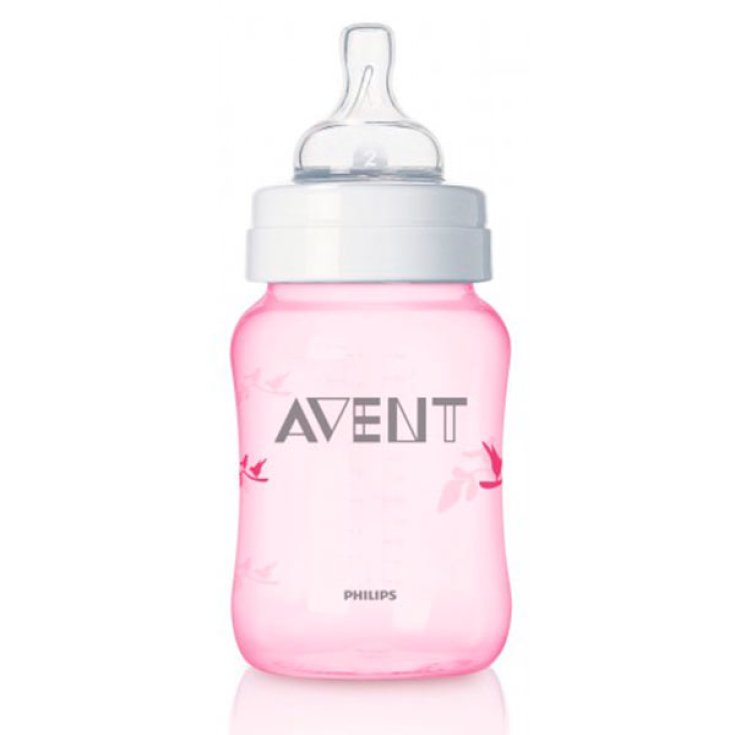 Avent Babyflasche Classic Dekoriert Pink Einstellbarer Durchfluss 260ml