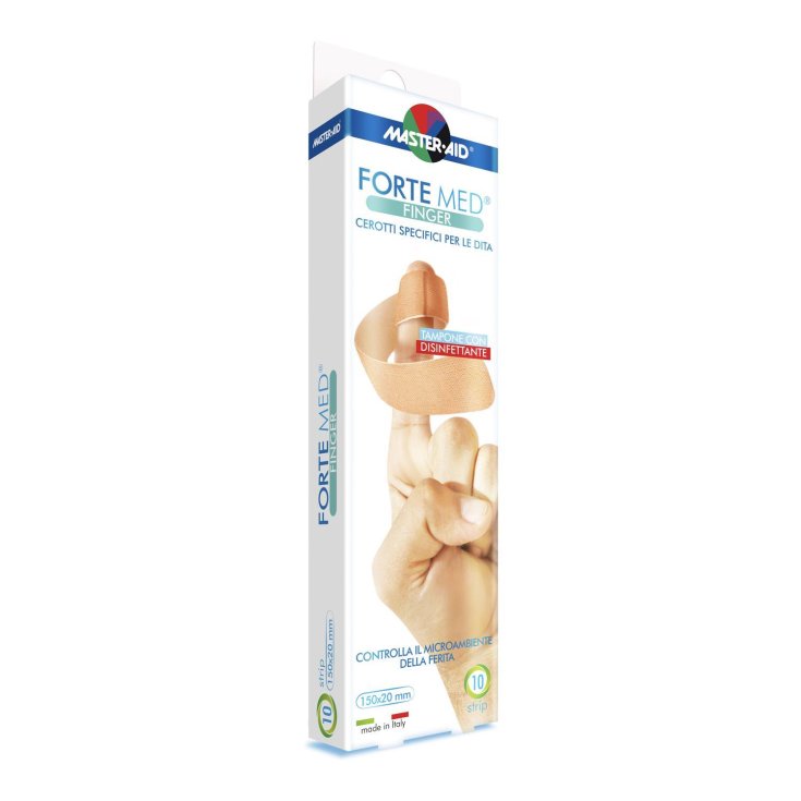 Master-Aid® Forte Med® Fingerspezifische Patches für Finger, Abstrich mit Desinfektionsmittel, Größe 150 x 20 cm, 10 Streifen