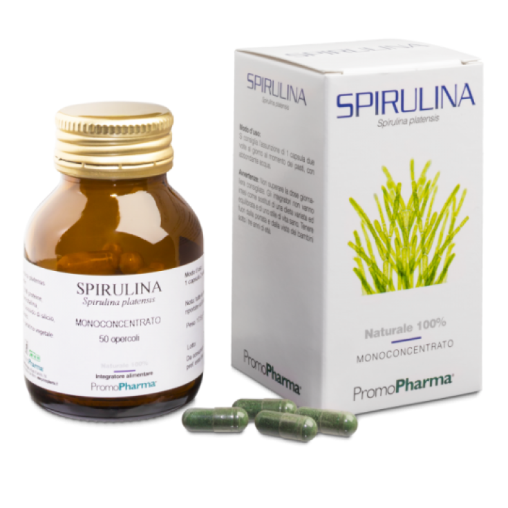 PromoPharma Spirulina Monoconcentrato Nahrungsergänzungsmittel Glutenfrei 50 Kapseln