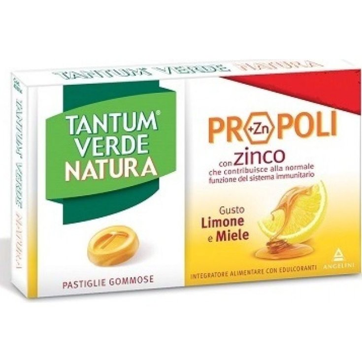 Angelini Tantum Verde Natura Propolis + C (+ Zn) Nahrungsergänzungsmittel Lemon & Honey Geschmack Gummitabletten