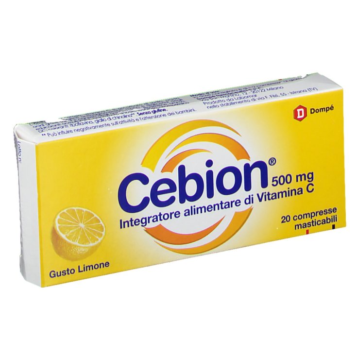 Dompé Cebion 500mg Vitamin C Nahrungsergänzungsmittel Glutenfrei 20 Kautabletten Zitronengeschmack