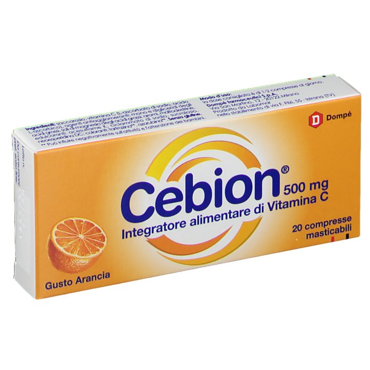 Dompé Cebion 500mg Vitamin C Nahrungsergänzungsmittel Glutenfrei 20 Kautabletten Orangengeschmack