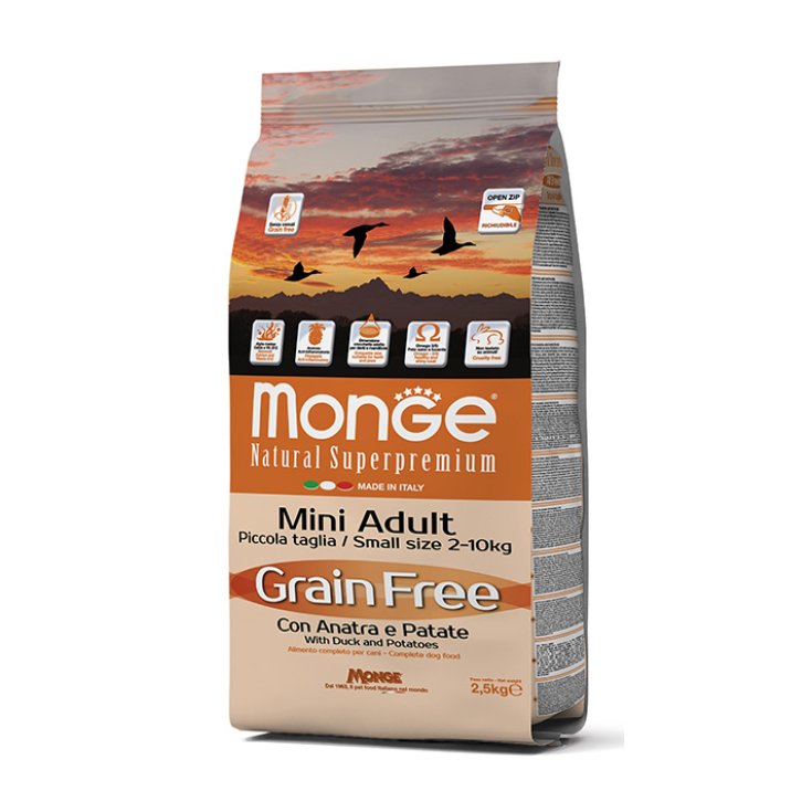 Monge Grain Free Mini Adult Ente mit Kartoffeln Trockenfutter für ausgewachsene Hunde 2,5Kg