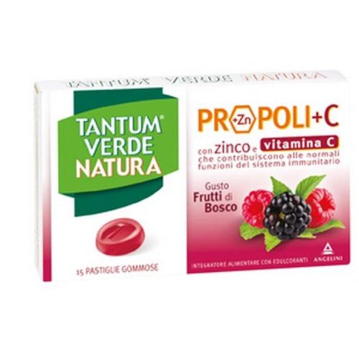 Angelini Tantum Verde Natura Propolis + C (+ Zn) Nahrungsergänzungsmittel Geschmack Waldbeeren 15 Kautabletten