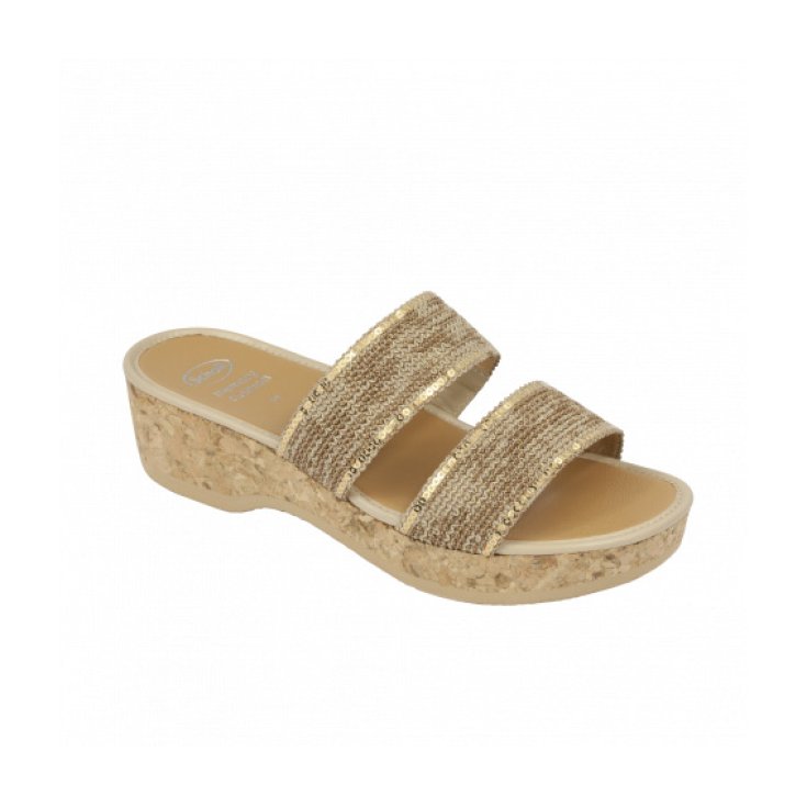 Dr Scholl Doppelband-Sandale aus Tilly-Glitzerstoff, Damenfarbe, Goldbeige, Größe 41