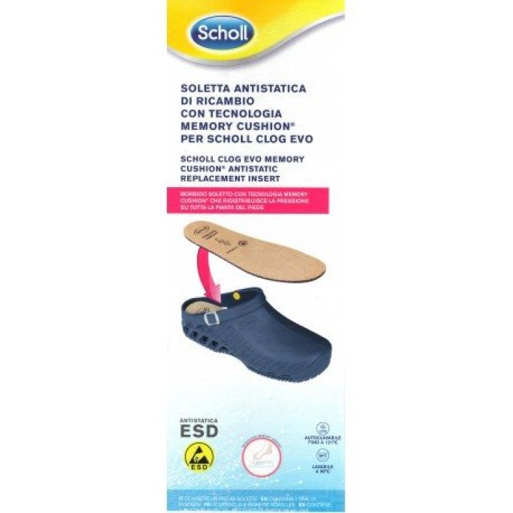 Scholl antistatische Ersatz-Einlegesohle mit Memory-Cushion-Technologie für Scholl Clog Evo Größe 43-44