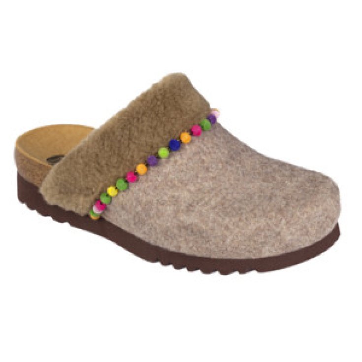 Dr. Scholl® Libby Damenhausschuh Bioprint® Eco Fell und Pom-Poms Farbe Hazel Größe 35