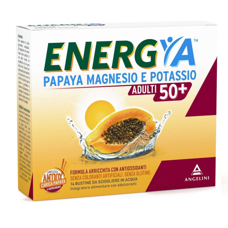 Angelini Energya Papaya Magnesium und Kalium Erwachsene 50+ Nahrungsergänzungsmittel 14 Sachets