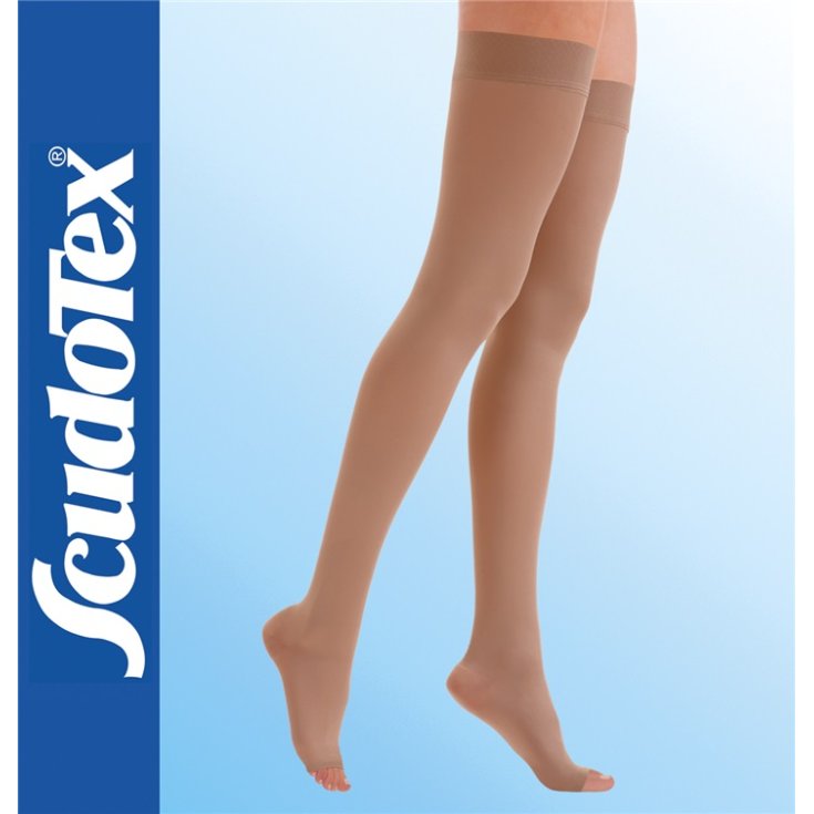 Scudotex-Mikrofaser-halterlose Strümpfe K2 Beige Open Toe Größe 5