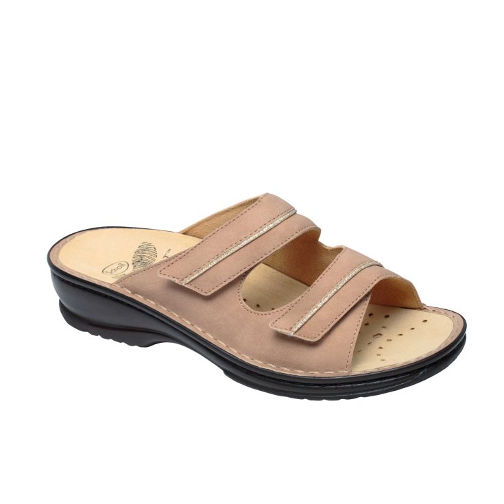 Scholl® Carlen Damenhausschuh Simil Nubuk + Glitter Bioprint® Fußbett Beige Farbe Größe 40