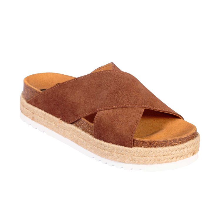 Scholl® Malindy Damen Sandale Cross Suede Bioprint® Fußbett Farbe Braun Größe 38