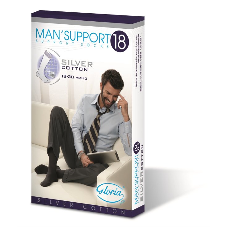 MAN SUPPORT Kniestrümpfe 18mmHg Silber Baumwolle BLAU Größe 3 Gloria Med®