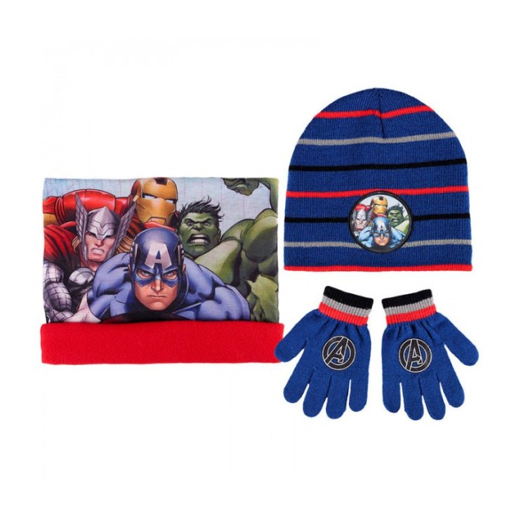 3er Set Mütze Mütze Schal Handschuhe Baby Avengers blau Größe 54