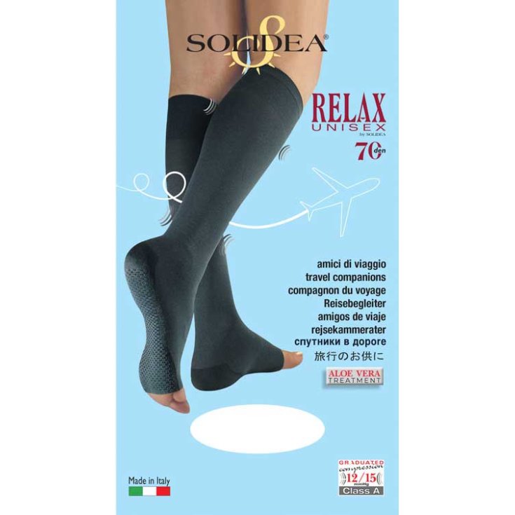 Relax Unisex Open Toe Kniestrümpfe 70 DEN Solidea® Dunkelblau M 1 Paar