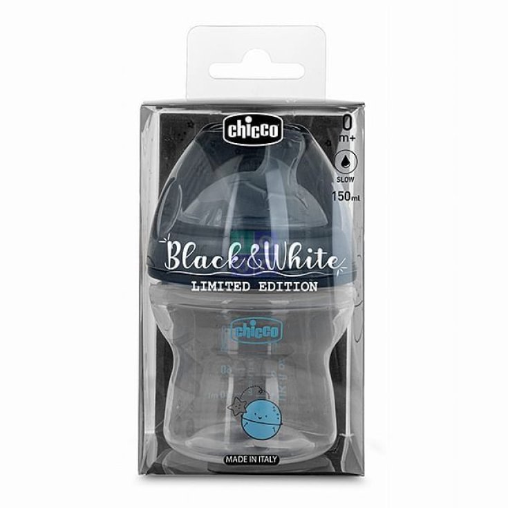 Black & White Natural Feeling Babyflasche 0m + 150ml Slow Flow CHICCO