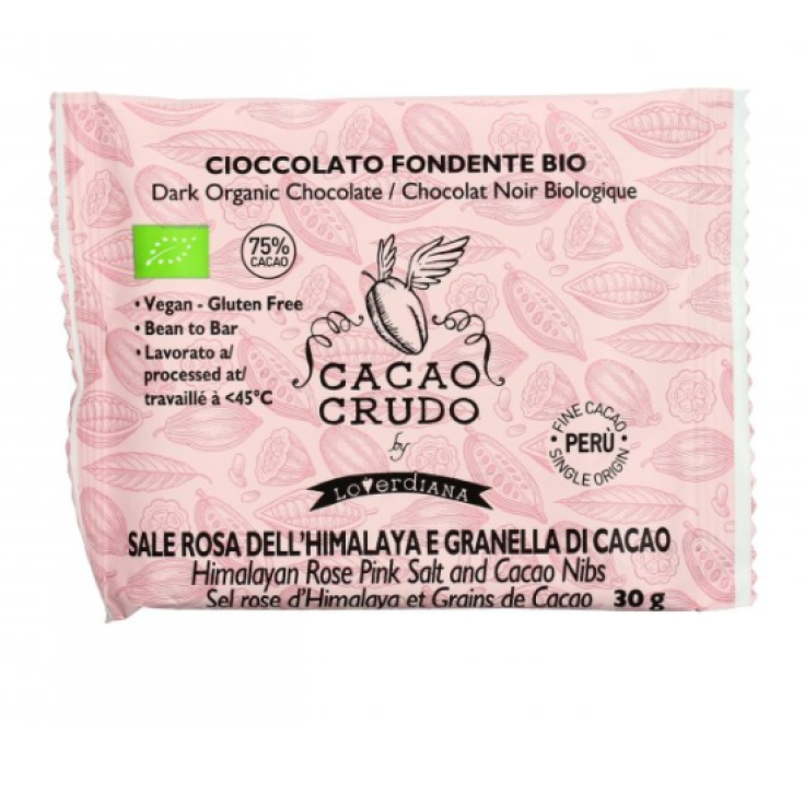 Dunkle Schokolade mit rosa Salz und Kakaonibs Raw Cacao von Loverdiana 30g