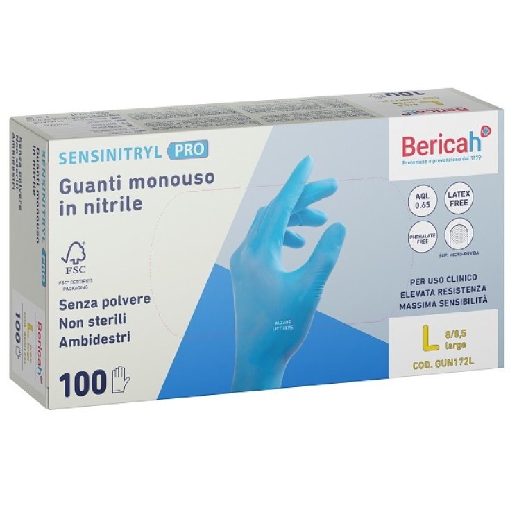 Bericah Sensinitryl Pro Guanti in Nitrile Taglia Large, 100 Pezzi