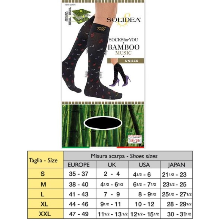 Socken For You Bamboo Music Solidea Schwarz Größe S