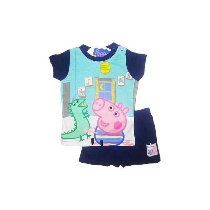 Schlafanzug Jersey T-Shirt Shorts Baby Boy Peppa Pig George blau 12 m