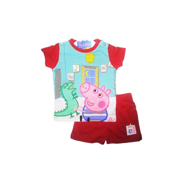 Schlafanzug Jersey T-Shirt Shorts Neugeborene Peppa Pig George rot 12 m