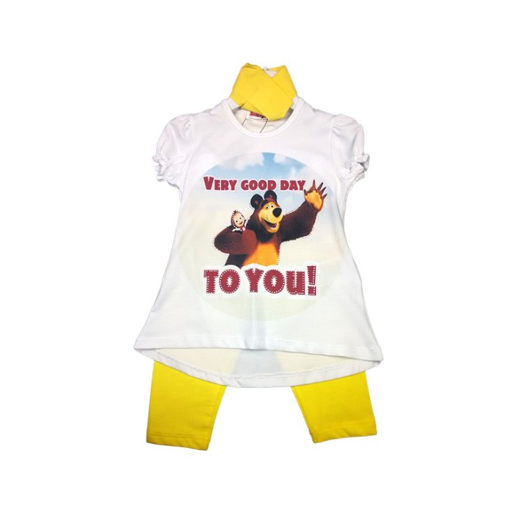 Mascha und der Bär gelbes 6A Baby-Leggings-T-Shirt-Set