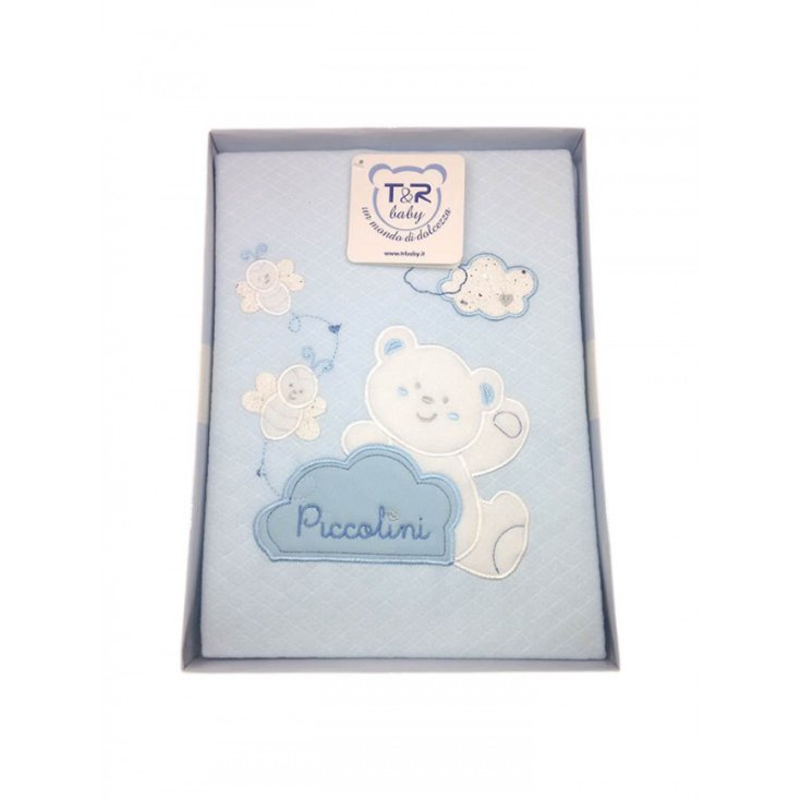 T&R Babywiege / Bettdecke mit Teddybär-Stickerei, hellblaue Farbe